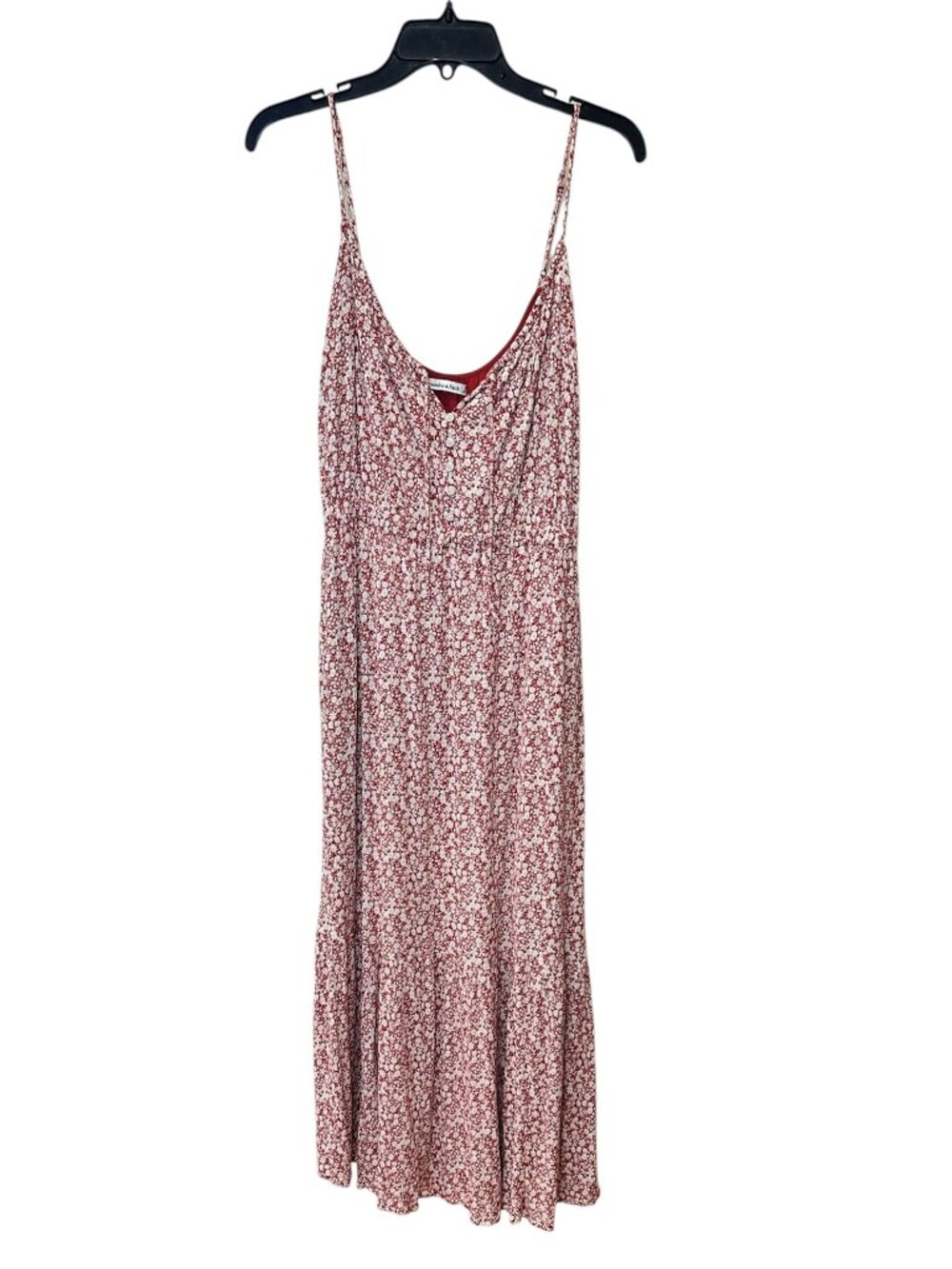 Abercrombie & Fitch Red Floral Midi Dress Spaghetti Strap Pockets Lined Size M